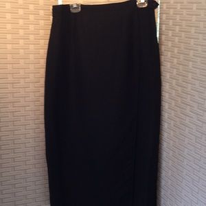 Long black button wrap skirt.